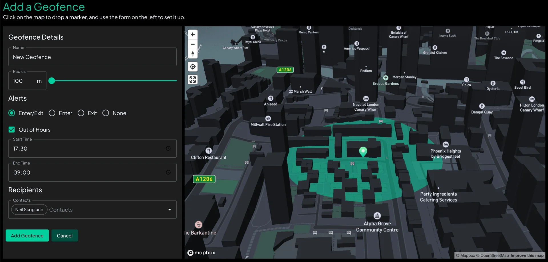 Creating a geofence on a 3D map in Trackpac