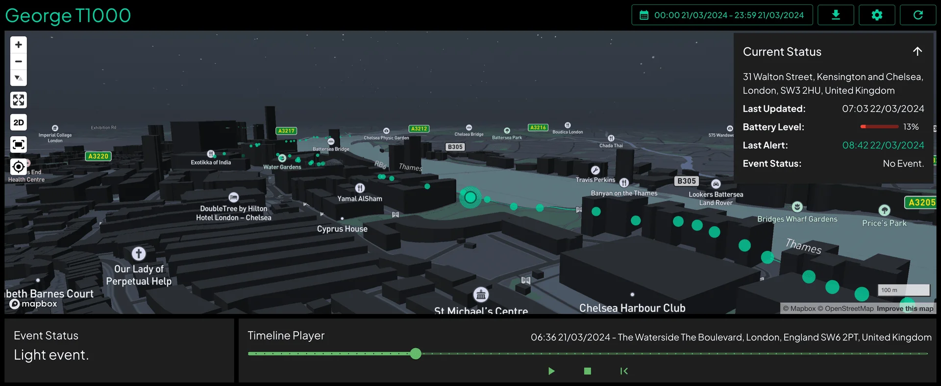 Tracking a device's route on a 3D map in Trackpac